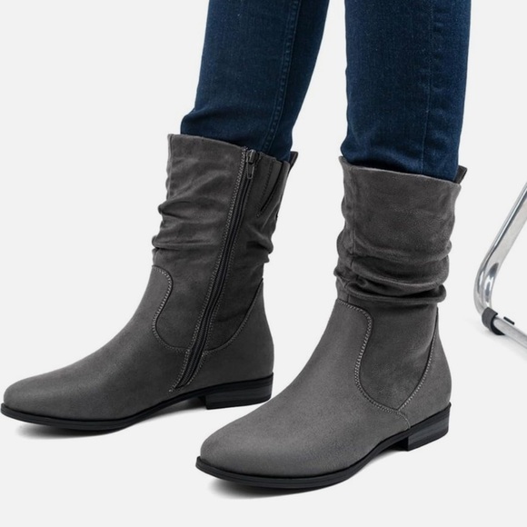 VJH comfort Wmns Slouchy Boots Bootie Sz 8.5 Round Toe Comfort Low Heel Mid Calf - Picture 4 of 16